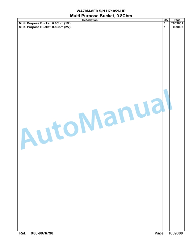 Komatsu WA70M-8E0 Parts Manual WA00043H-5
