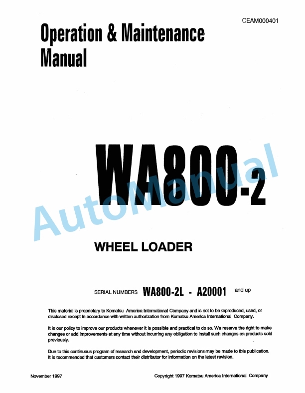 Komatsu WA800-2 Wheel Loader Operation and Maintenance Manual CEAM000401