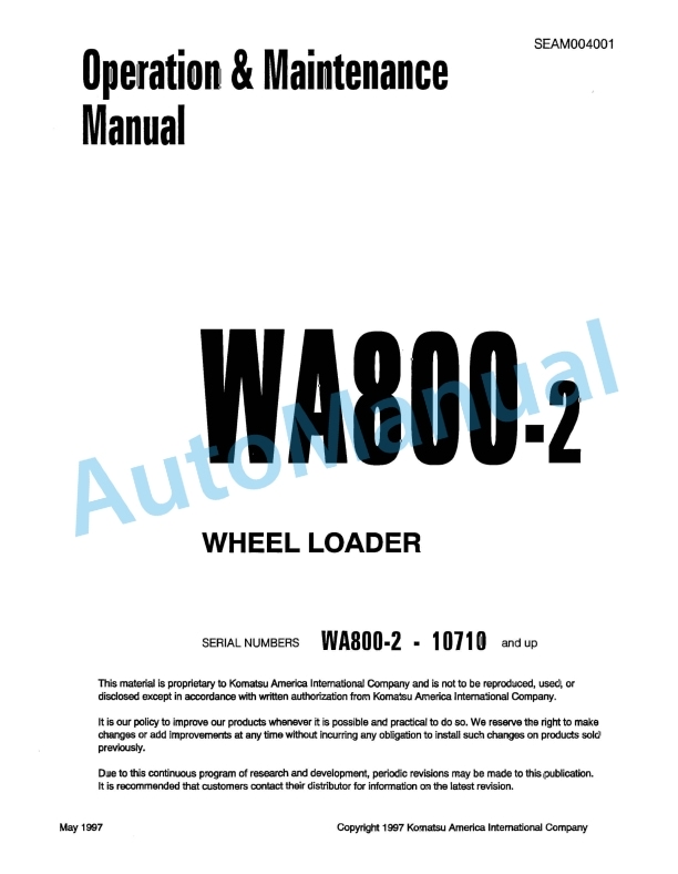 Komatsu WA800-2 Wheel Loader Operation and Maintenance Manual SEAM004001