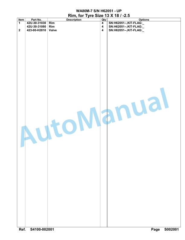 Komatsu WA80M-7 Parts Manual WA00002H-5