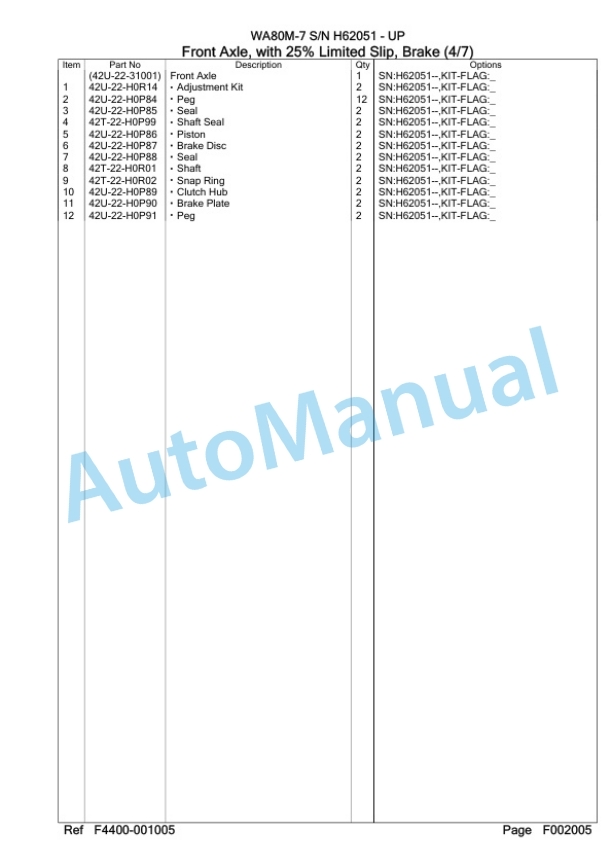 Komatsu WA80M-7 Wheel Loader Parts Manual WA00002H-2
