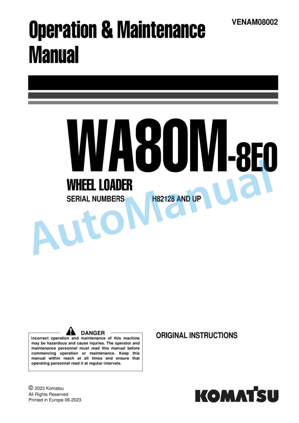 Komatsu WA80M-8E0 Wheel Loader Operation and Maintenance Manual VENAM08002