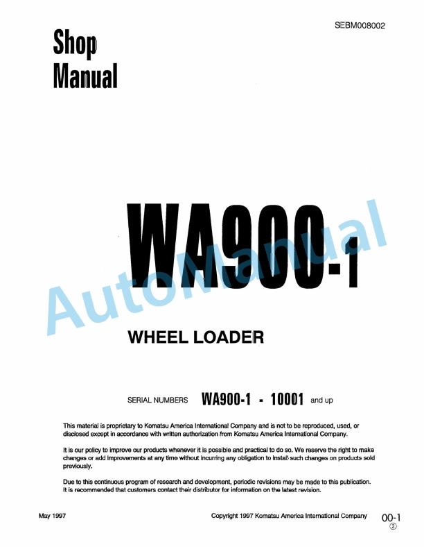 Komatsu WA900-1 Wheel Loader Shop Manual SEBM008002