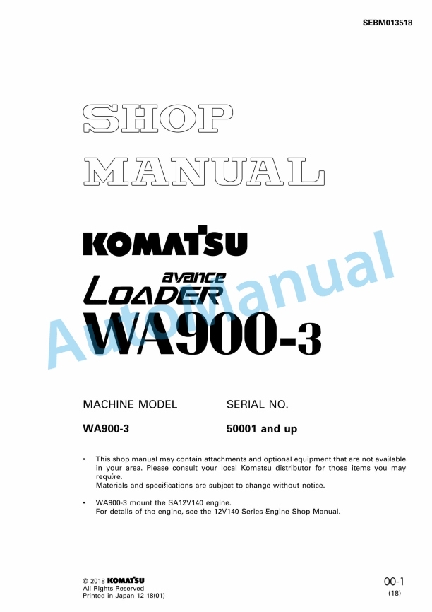 Komatsu WA900-3 Avance Wheel Loader Shop Manual SEBM013518