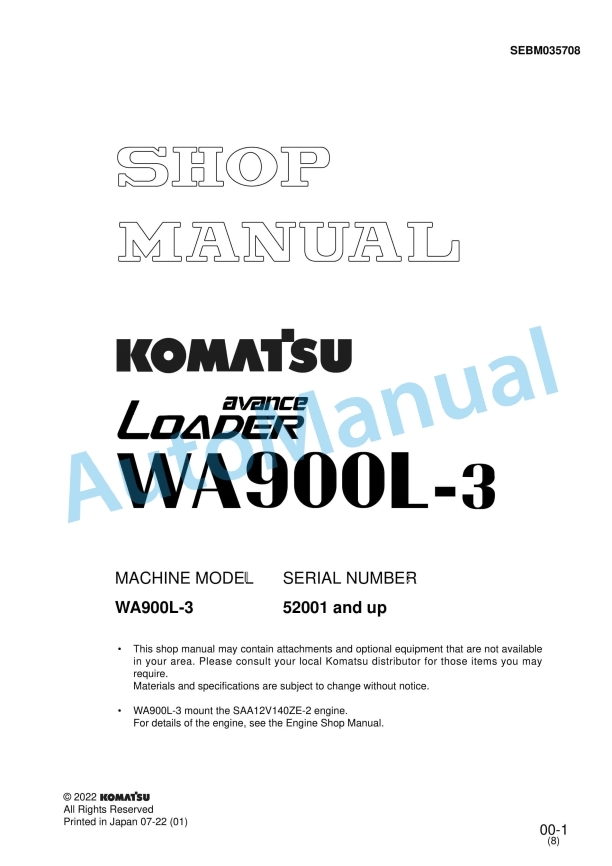 Komatsu WA900L-3 Wheel Loader Shop Manual SEBM035708