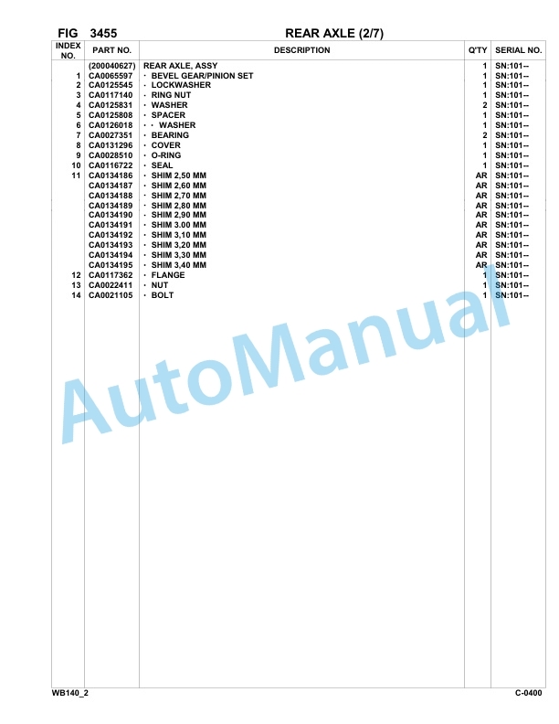 Komatsu WB140-2 Backhoe Loader Parts Manual 140F10001-UP-3