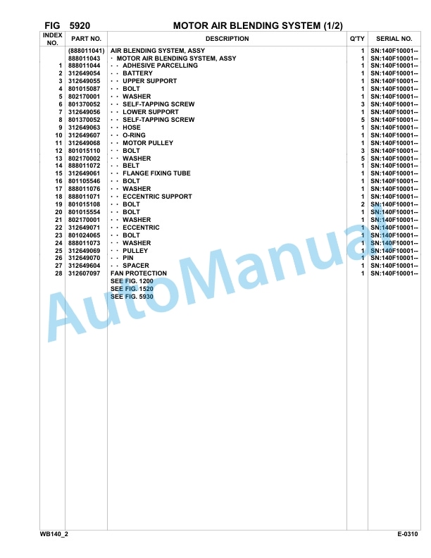Komatsu WB140-2 Backhoe Loader Parts Manual 140F10001-UP-4