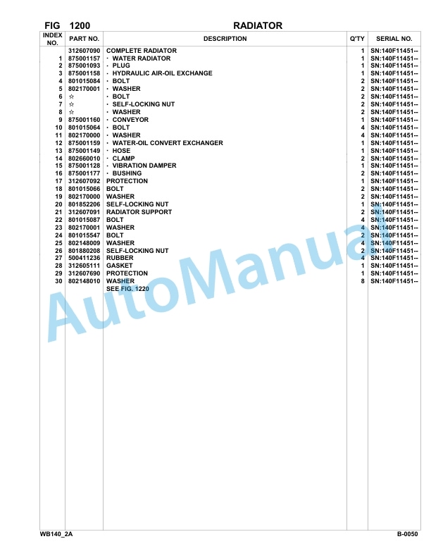 Komatsu WB140-2 Backhoe Loader Parts Manual 140F11451-UP-2