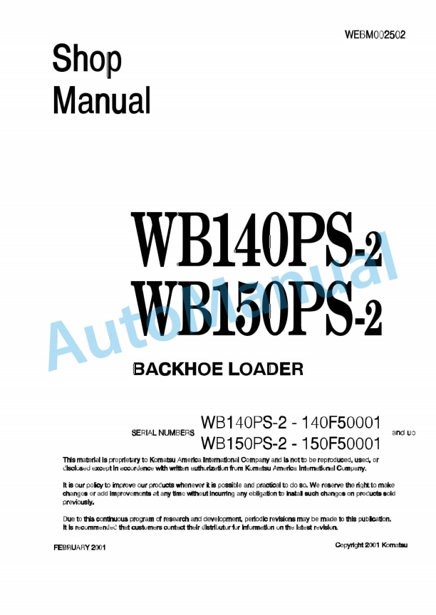 Komatsu WB140PS-2, WB150PS-2 Backhoe Loader Shop Manual WEBM002502