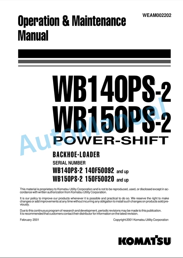 Komatsu WB140PS-2, WB150PS-2 Power-Shift Backhoe Loader Operation and Maintenance Manual WEAM002202