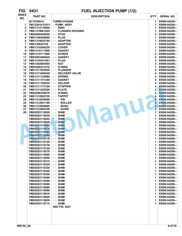 Komatsu WB150-2 Backhoe Loader Parts Manual 150F10293-UP-5