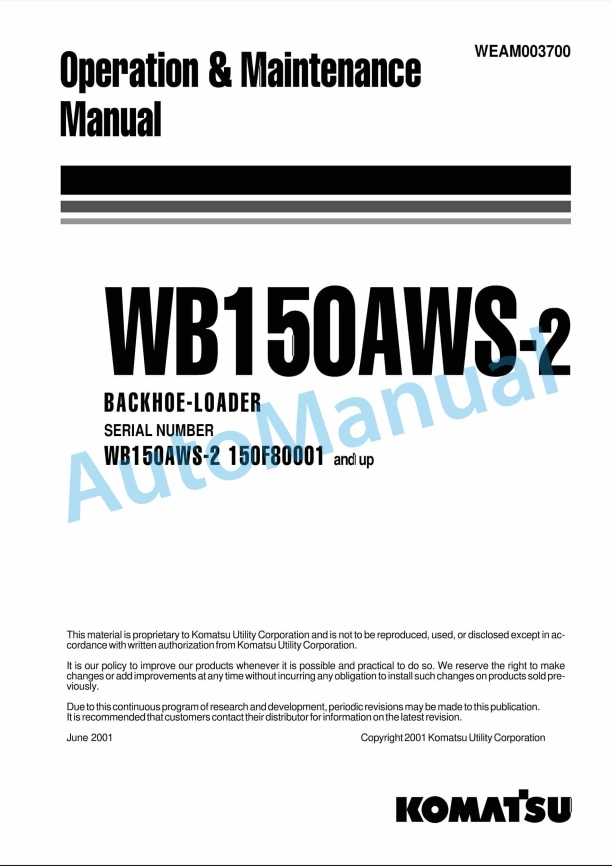 Komatsu WB150AWS-2 Backhoe Loader Operation and Maintenance Manual WEAM003700