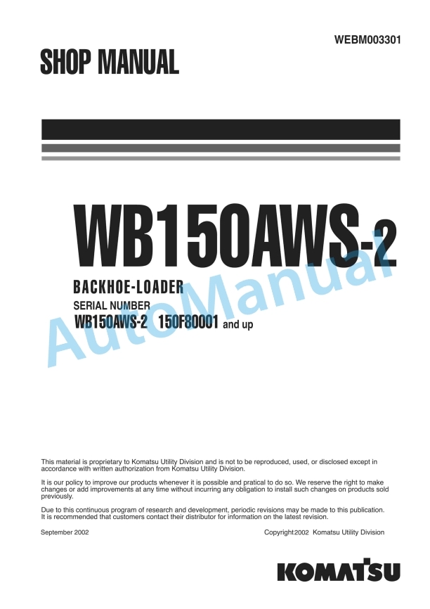 Komatsu WB150AWS-2 Backhoe Loader Shop Manual WEBM003301