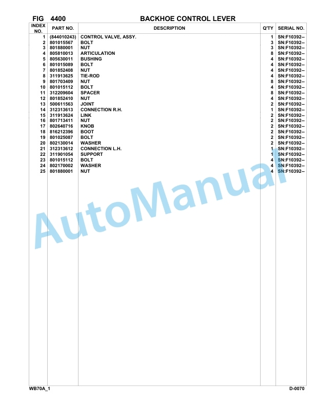 Komatsu WB70A-1 Backhoe Loader Parts Manual F10392-up-3