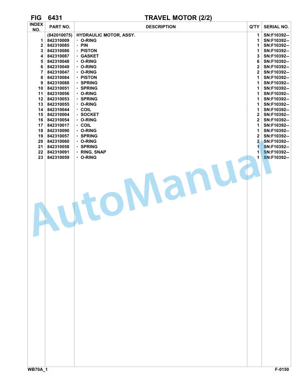 Komatsu WB70A-1 Backhoe Loader Parts Manual F10392-up-4