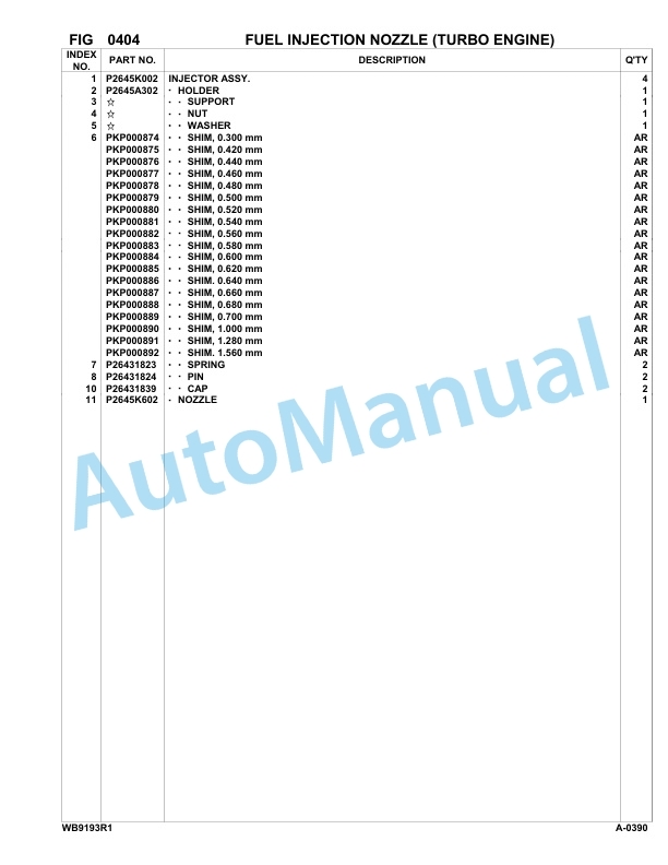 Komatsu WB91R-1, WB93R-1 Backhoe Loader Parts Manual 0000007-UP-2