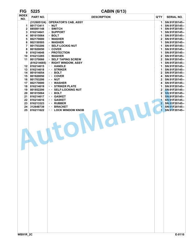 Komatsu WB91R-2 Backhoe Loader Parts Manual 91F20145-up-3