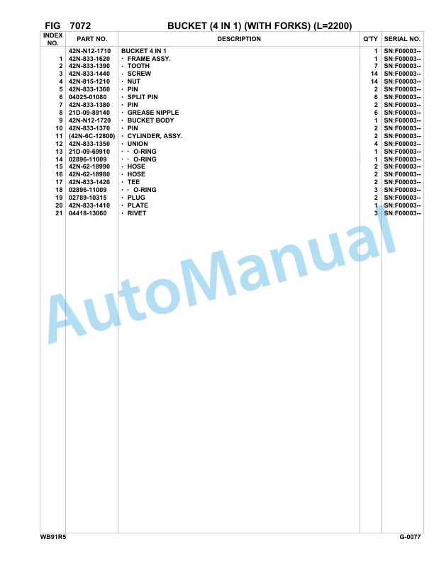 Komatsu WB91R-5 Backhoe Loader Parts Manual F00003-up-5