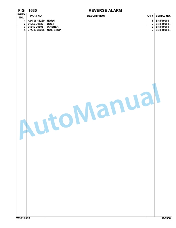 Komatsu WB91R-5E0 Backhoe Loader Parts Manual F10003-UP-2