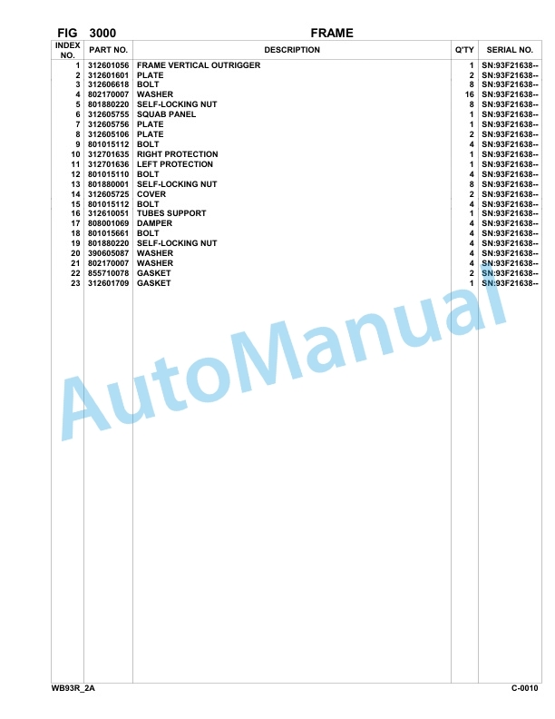 Komatsu WB93R-2 Backhoe Loader Parts Manual 93F21638-up-2