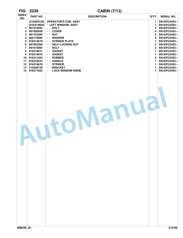 Komatsu WB93R-2 Backhoe Loader Parts Manual 93F23453-up-3