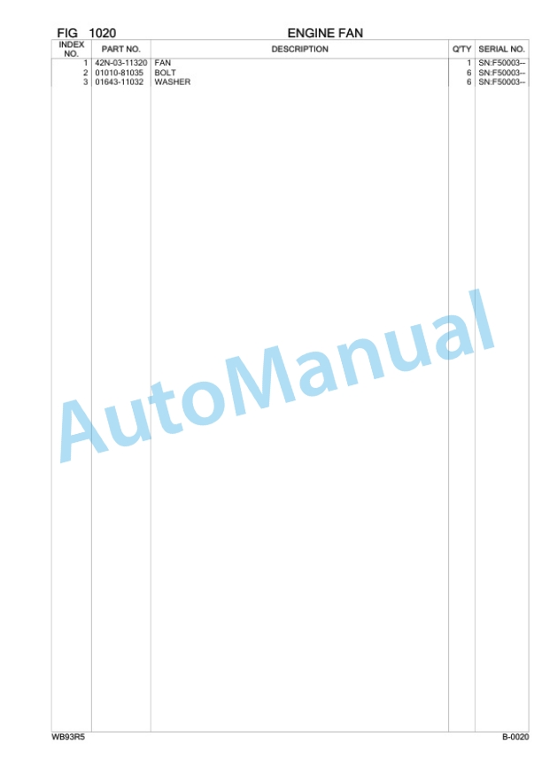 Komatsu WB93R-5 Backhoe Loader Parts Manual F50003-2