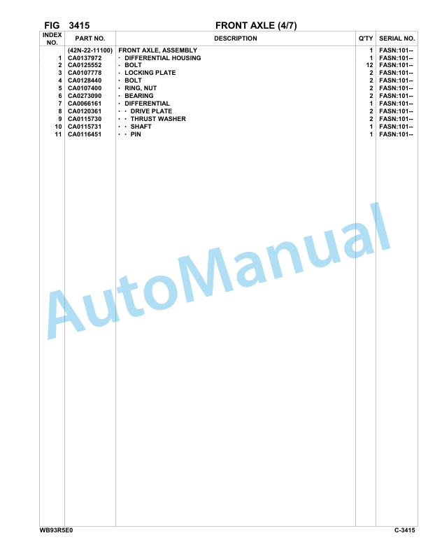 Komatsu WB93R-5E0 Backhoe Loader Parts Manual F60003-UP-2