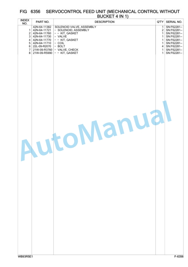 Komatsu WB93R-5E0 Backhoe Loader Parts Manual F61569-4