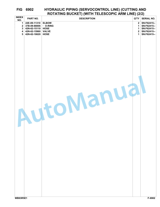 Komatsu WB93R-5E0 Backhoe Loader Parts Manual F61569-UP-5
