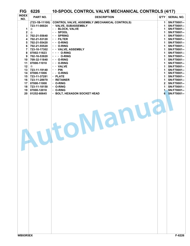 Komatsu WB93R-5E0 Backhoe Loader Parts Manual F70001-UP-4