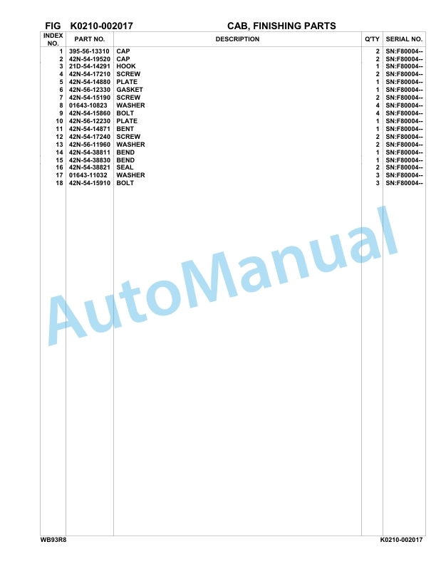 Komatsu WB93R-8 Backhoe Loader Parts Manual F80004-up-4