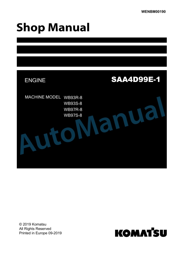 Komatsu WB93R-8, WB93S-8, WB97R-8, WB97S-8 Backhoe Loader Shop Manual WENBM00190