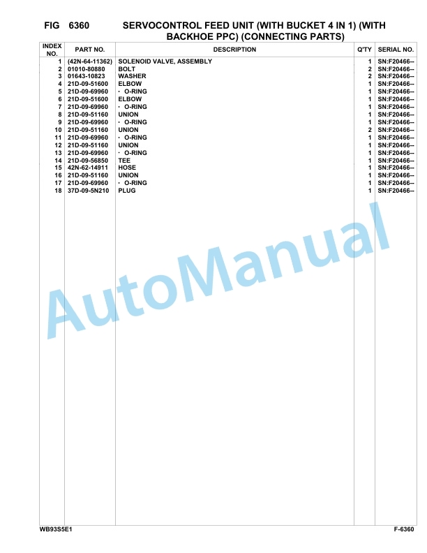 Komatsu WB93S-5E0 Backhoe Loader Parts Manual F20466-UP-4
