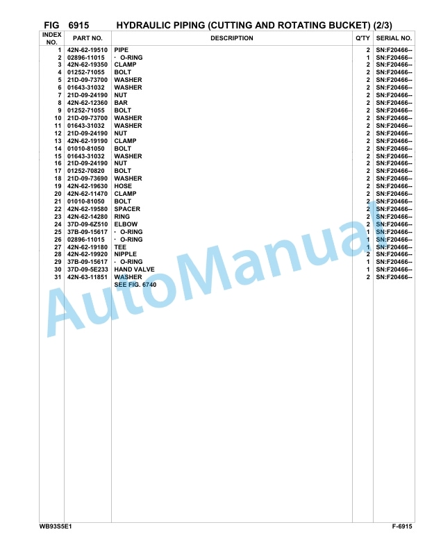 Komatsu WB93S-5E0 Backhoe Loader Parts Manual F20466-UP-5