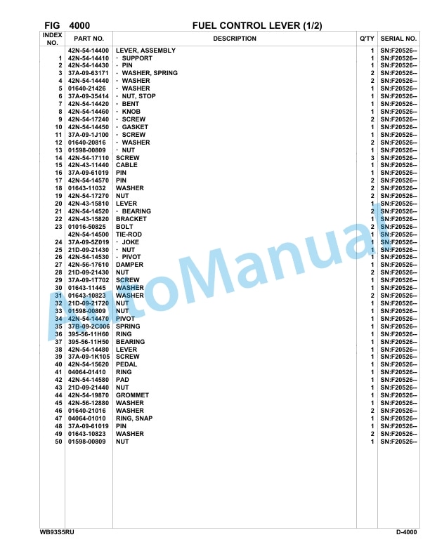 Komatsu WB93S-5E0 Backhoe Loader Parts Manual - F20526 - F20555 - F20557 - F20562 - F20566-3