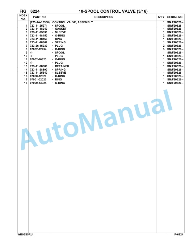 Komatsu WB93S-5E0 Backhoe Loader Parts Manual - F20526 - F20555 - F20557 - F20562 - F20566-4