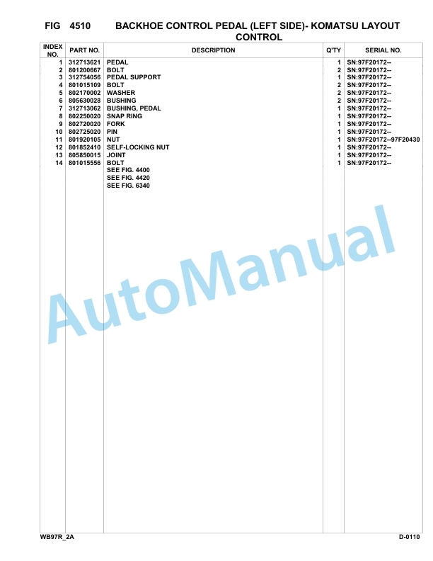 Komatsu WB97R-2 Backhoe Loader Parts Manual 97F20172-up-3