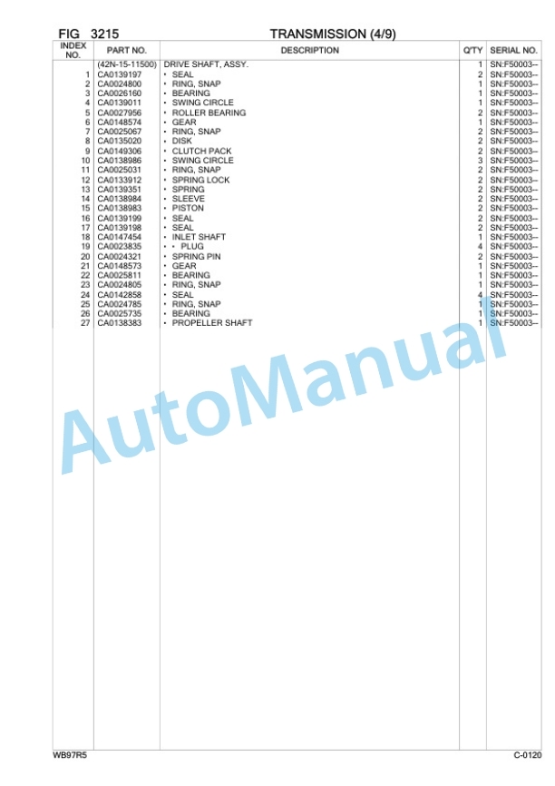 Komatsu WB97R-5 Backhoe Loader Parts Manual F50003-2