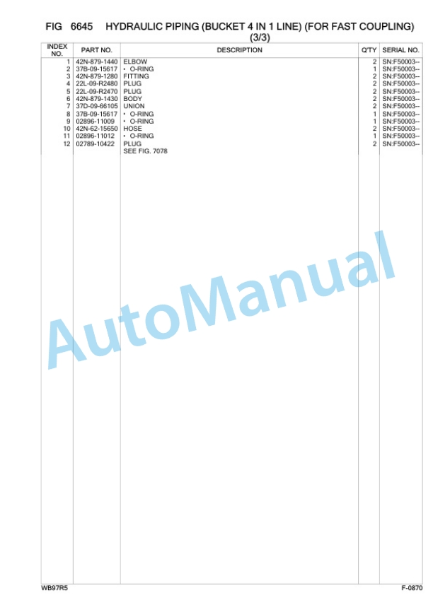 Komatsu WB97R-5 Backhoe Loader Parts Manual F50003-4