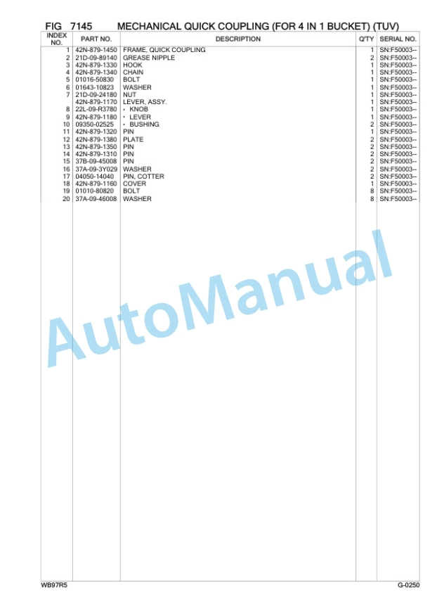 Komatsu WB97R-5 Backhoe Loader Parts Manual F50003-5