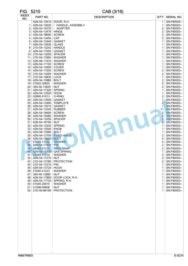Komatsu WB97R-5E0 Backhoe Loader Parts Manual F80003-3