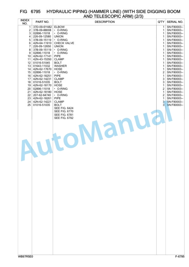 Komatsu WB97R-5E0 Backhoe Loader Parts Manual F80003-5