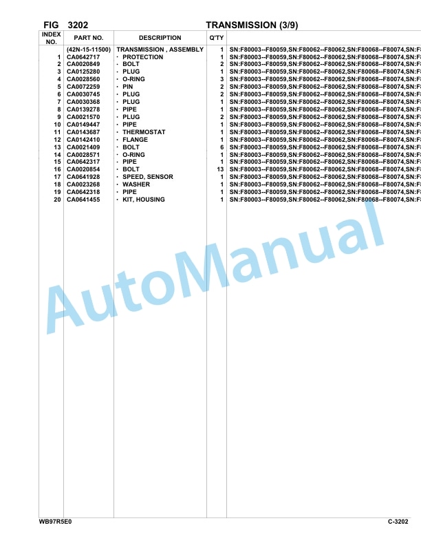 Komatsu WB97R-5E0 Backhoe Loader Parts Manual F80003-UP-2