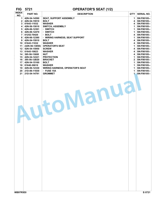 Komatsu WB97R-5E0 Backhoe Loader Parts Manual F80003-UP-3