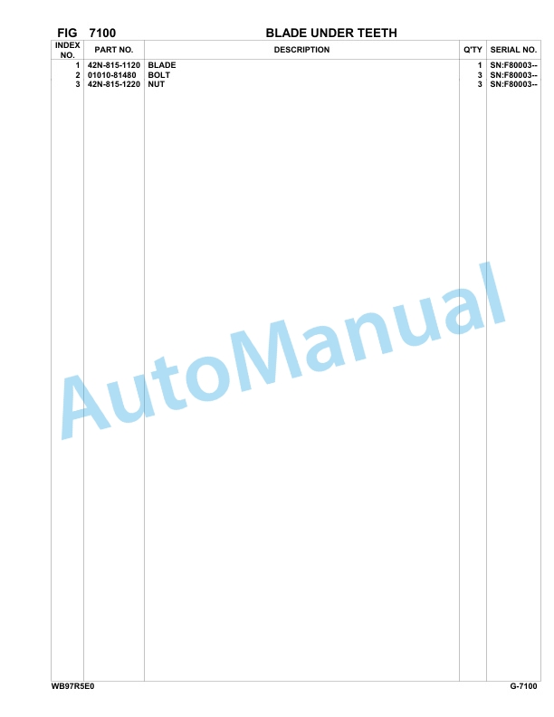 Komatsu WB97R-5E0 Backhoe Loader Parts Manual F80003-UP-5