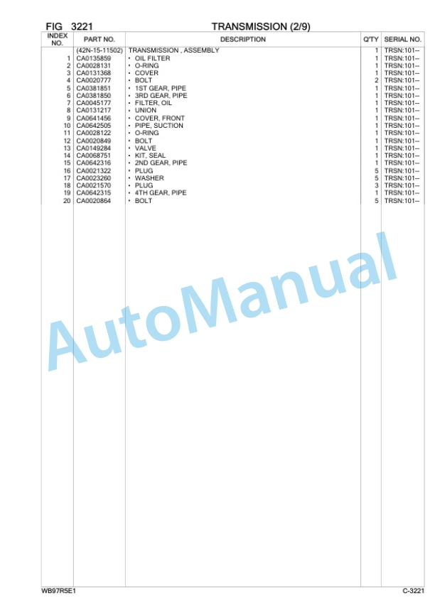 Komatsu WB97R-5E0 Backhoe Loader Parts Manual F80211-2