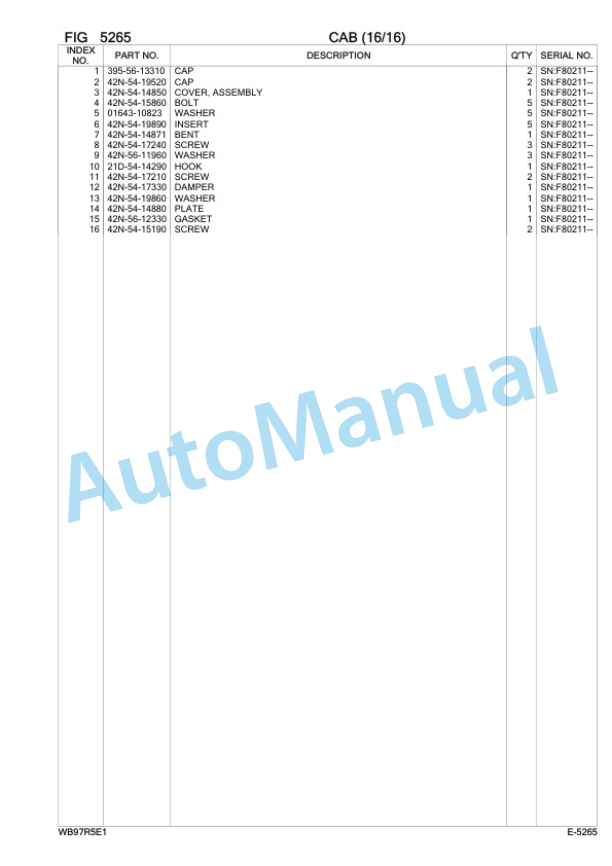 Komatsu WB97R-5E0 Backhoe Loader Parts Manual F80211-3