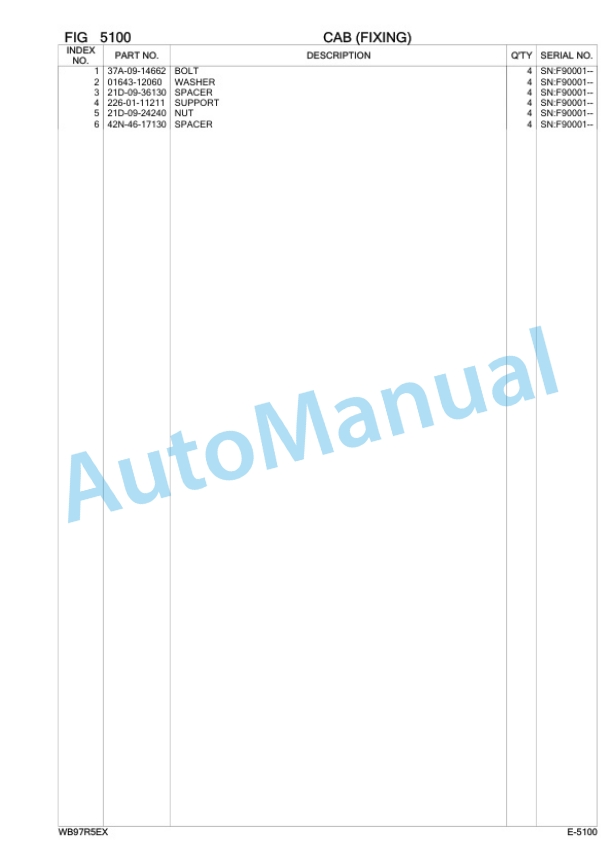 Komatsu WB97R-5E0 Backhoe Loader Parts Manual F90001-3