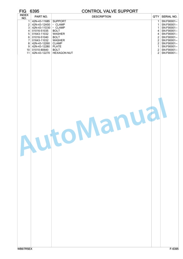 Komatsu WB97R-5E0 Backhoe Loader Parts Manual F90001-4