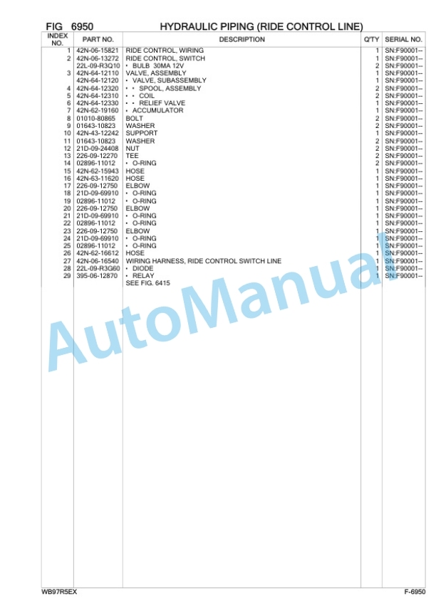 Komatsu WB97R-5E0 Backhoe Loader Parts Manual F90001-5